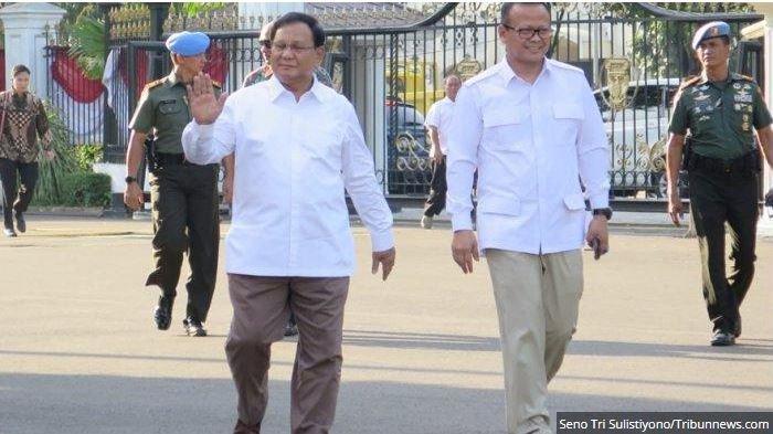 Ketua Umum Gerindra Prabowo Subianto dan Wakil Ketua Umum Gerindra Edhy Prabowo menyambangi Istana Negara, Jakarta, senin (21/10/2019) 